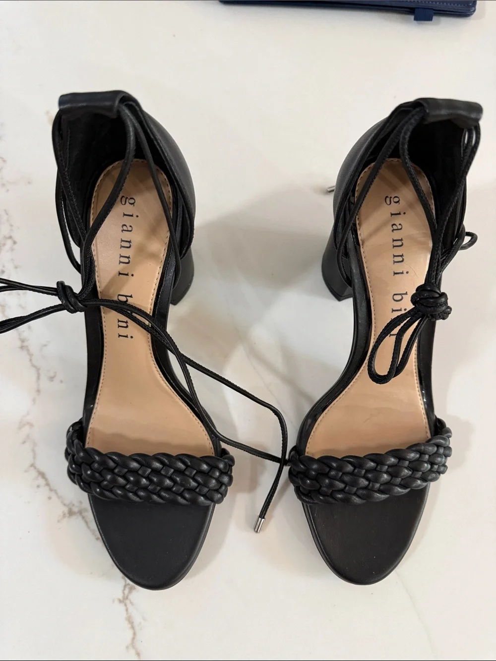 Gianni Bini Black Braided Lace-Up Block Heel Sandals